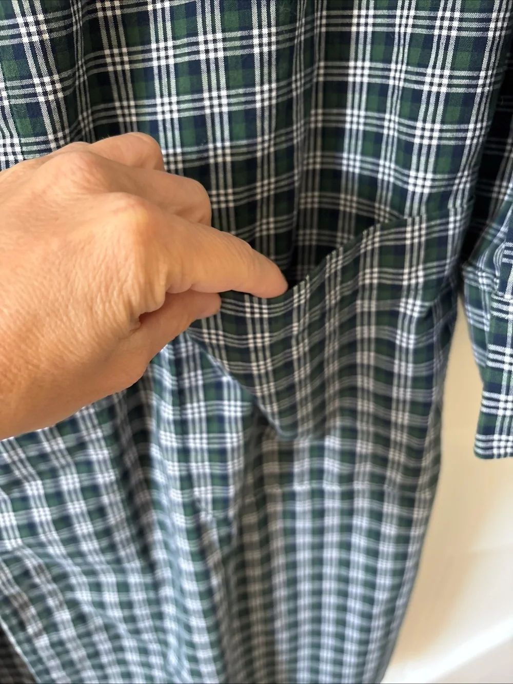 Polo Ralph Lauren Plaid Robe Navy Blue Green Cotton Shawl Collar S/M No Belt